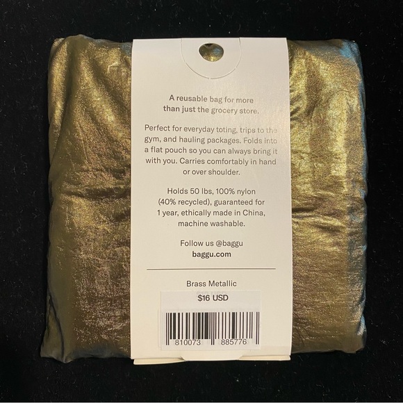 NWT BAGGU BRASS METALLIC Standard Size Reusable Bag - Discontinued Color - Picture 2 of 5